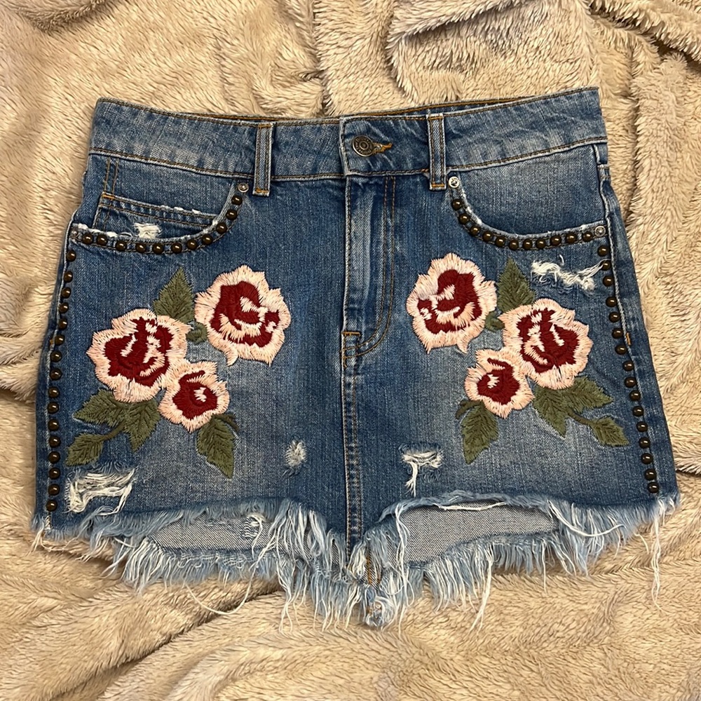 FREE PEOPLE Wild Rose Mini Jean Skirt - Picture 7 of 12